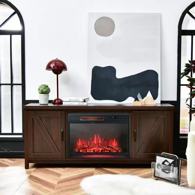 Meuble TV de 59 po avec cheminée électrique de 25 po de 1350 W et télécommande, convient aux téléviseurs jusqu'à 65 po