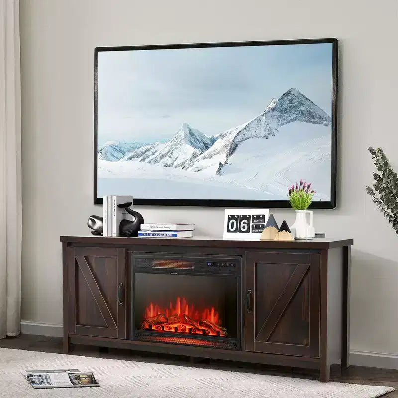 Meuble TV de 59 po avec cheminée électrique de 25 po de 1350 W et télécommande, convient aux téléviseurs jusqu'à 65 po