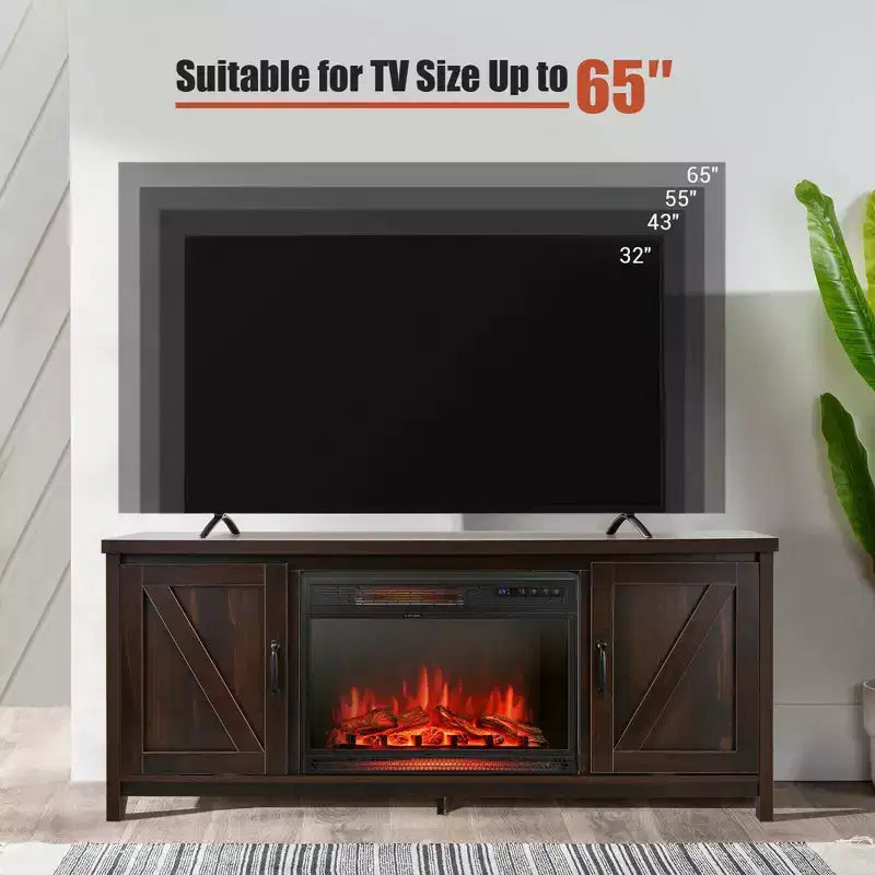 Meuble TV de 59 po avec cheminée électrique de 25 po de 1350 W et télécommande, convient aux téléviseurs jusqu'à 65 po