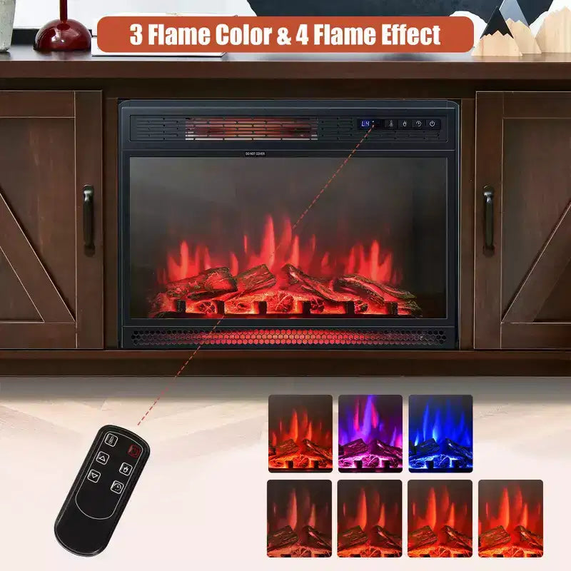 Meuble TV de 59 po avec cheminée électrique de 25 po de 1350 W et télécommande, convient aux téléviseurs jusqu'à 65 po