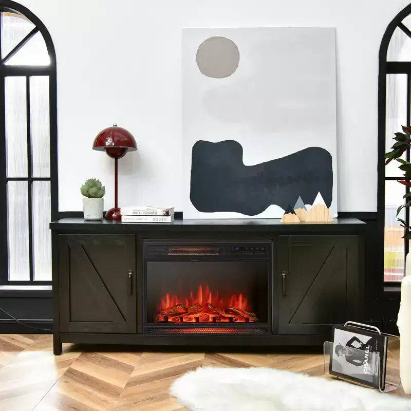 Meuble TV de 59 po avec cheminée électrique de 25 po de 1350 W et télécommande, convient aux téléviseurs jusqu'à 65 po