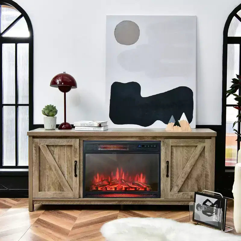 Meuble TV de 59 po avec cheminée électrique de 25 po de 1350 W et télécommande, convient aux téléviseurs jusqu'à 65 po