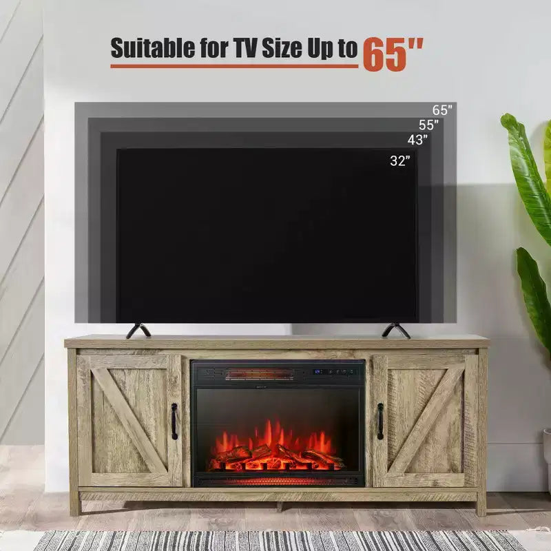 Meuble TV de 59 po avec cheminée électrique de 25 po de 1350 W et télécommande, convient aux téléviseurs jusqu'à 65 po
