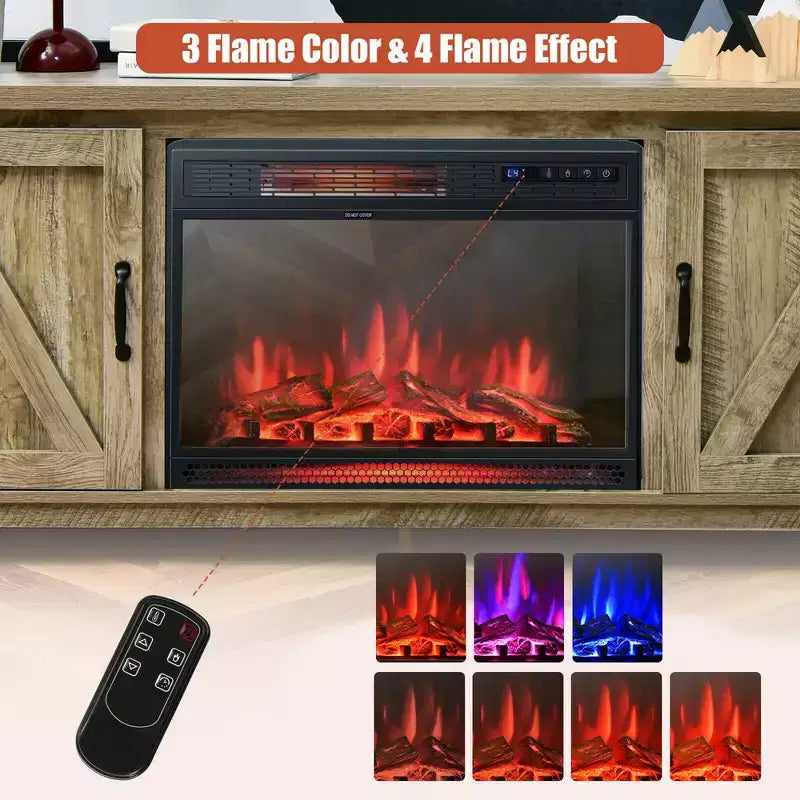 Meuble TV de 59 po avec cheminée électrique de 25 po de 1350 W et télécommande, convient aux téléviseurs jusqu'à 65 po