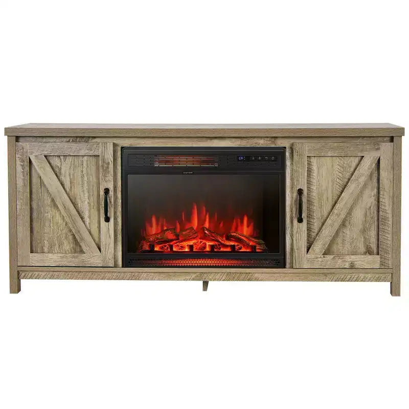 Meuble TV de 59 po avec cheminée électrique de 25 po de 1350 W et télécommande, convient aux téléviseurs jusqu'à 65 po