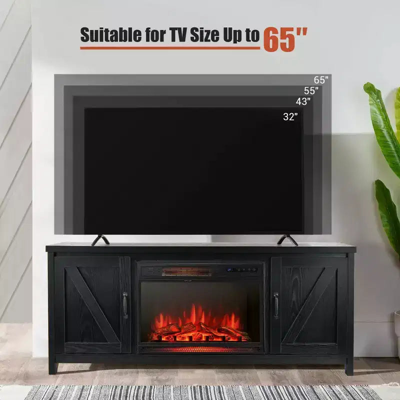 Meuble TV de 59 po avec cheminée électrique de 25 po de 1350 W et télécommande, convient aux téléviseurs jusqu'à 65 po