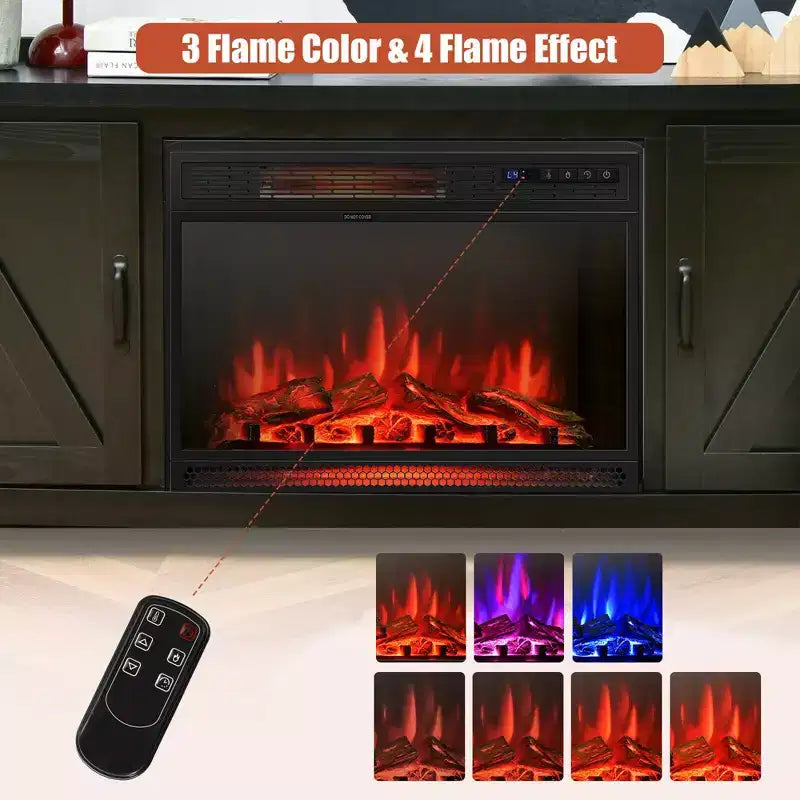 Meuble TV de 59 po avec cheminée électrique de 25 po de 1350 W et télécommande, convient aux téléviseurs jusqu'à 65 po