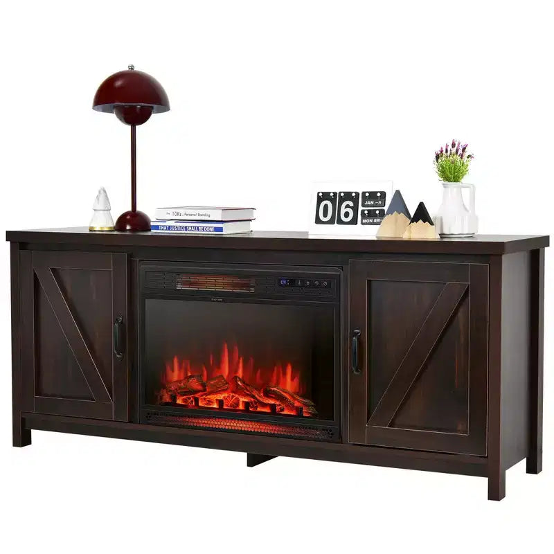 Meuble TV de 59 po avec cheminée électrique de 25 po de 1350 W et télécommande, convient aux téléviseurs jusqu'à 65 po