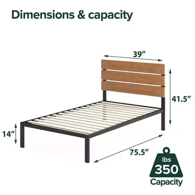 Cadre de lit plateforme en métal, finition naturelle, disponible en tailles Twin, Full, Queen, King