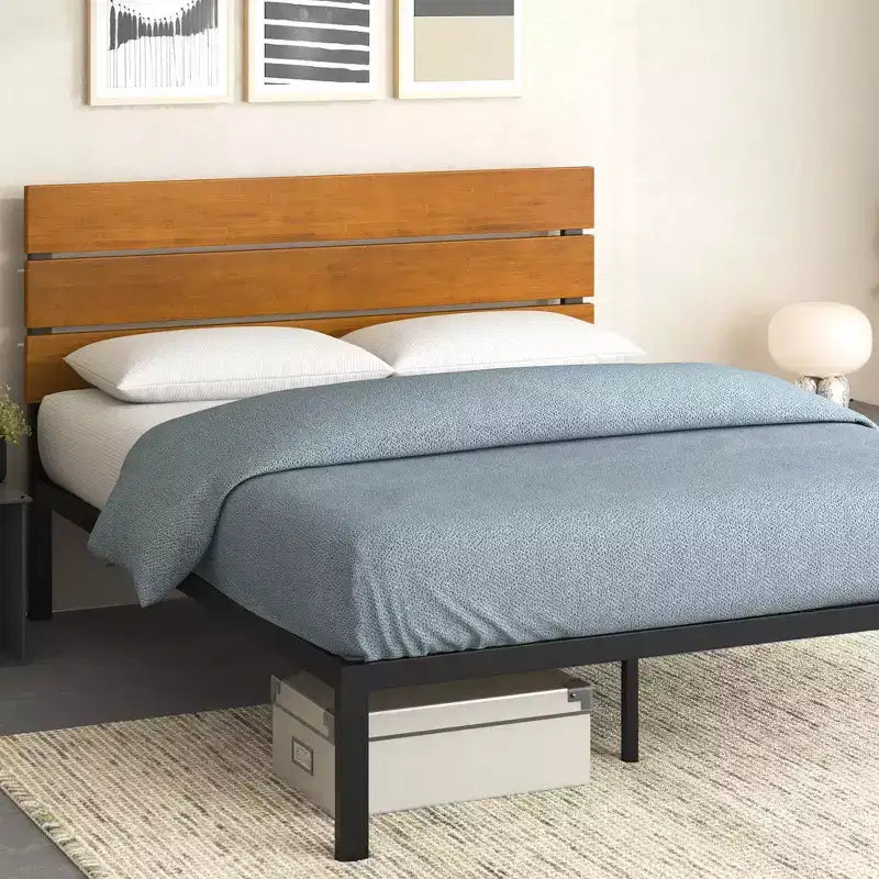 Cadre de lit plateforme en métal, finition naturelle, disponible en tailles Twin, Full, Queen, King